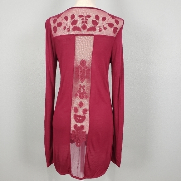 LC Sheer Floral Embroidered Longsleeve Boho Top Sz S - Picture 6 of 10